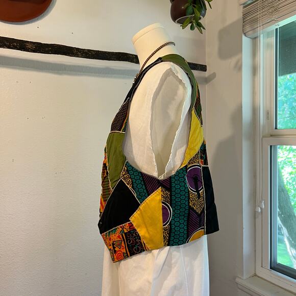 Handmade Boho Indie Vintage Patchwork Single Button Fitted Vest Size XS/Small - Picture 3 of 11